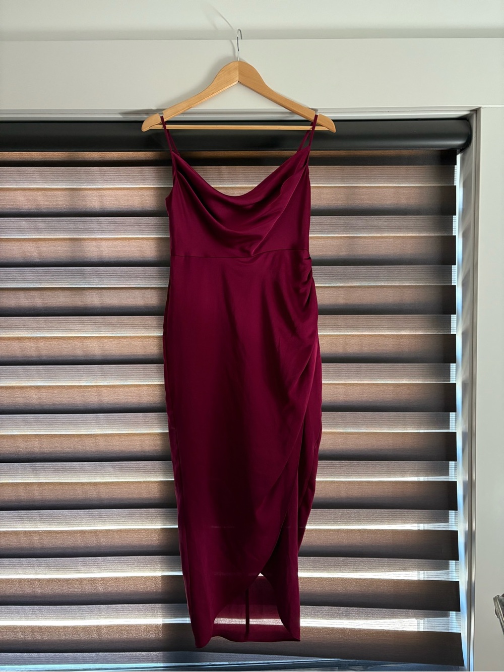 Evernew Burgundy Cowl Neck Midi Dress